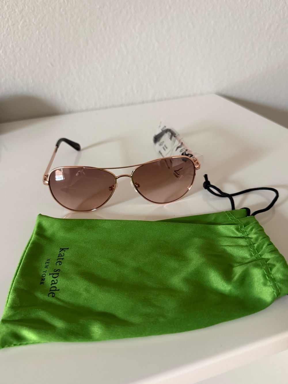 kate spade Rose Gold Frame Sunglasses with Brown Lenses